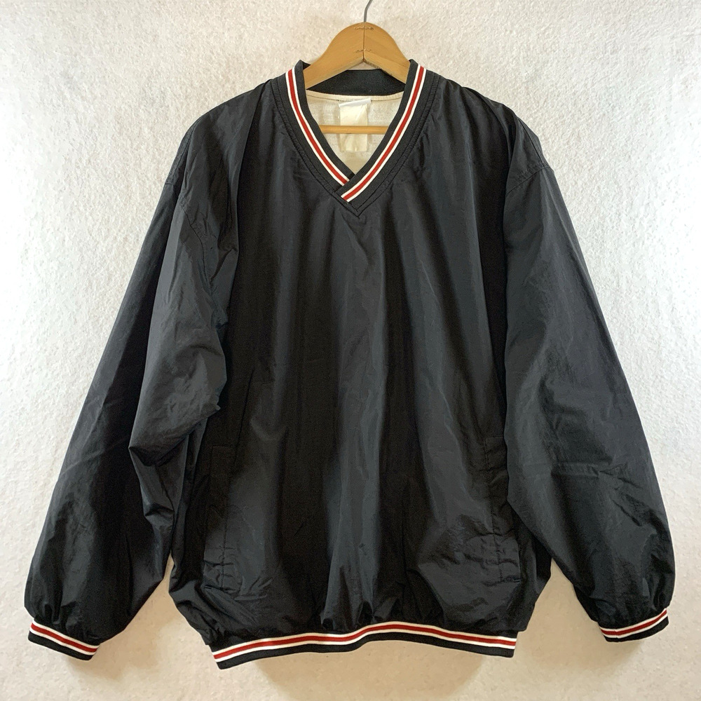 Vintage Rawlings V-neck Nylon Pull Over Sz M Black Oversized 90s Fleece Lined